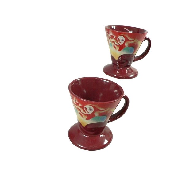 Expresso Cups Mardi Gras Jester Musical Image Signed Linda Frichtel 1999 in Gold - Picture 7 of 11